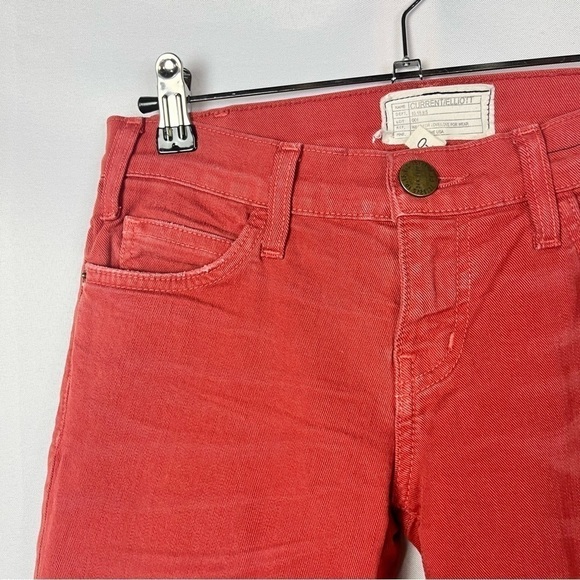 Current/Elliott The Slit Stiletto Paprika Red Orange Low Rise Skinny Jeans 24 - Picture 4 of 4